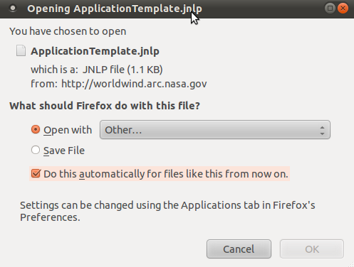 Firefox: opening application template for JNLP