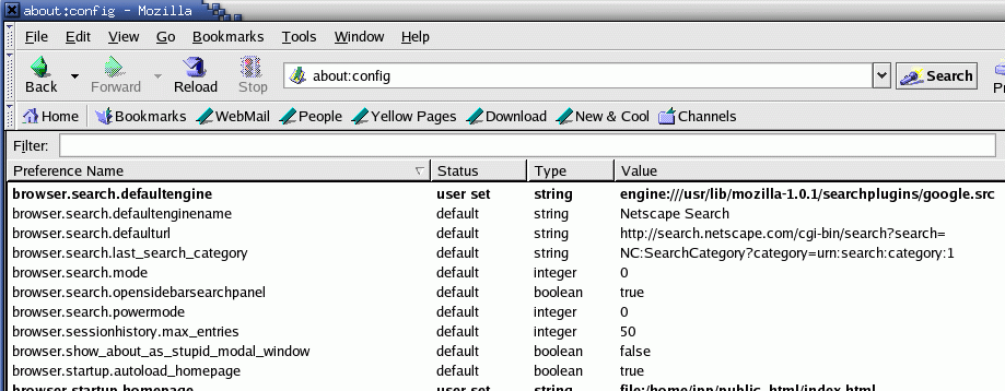Mozilla about:config
